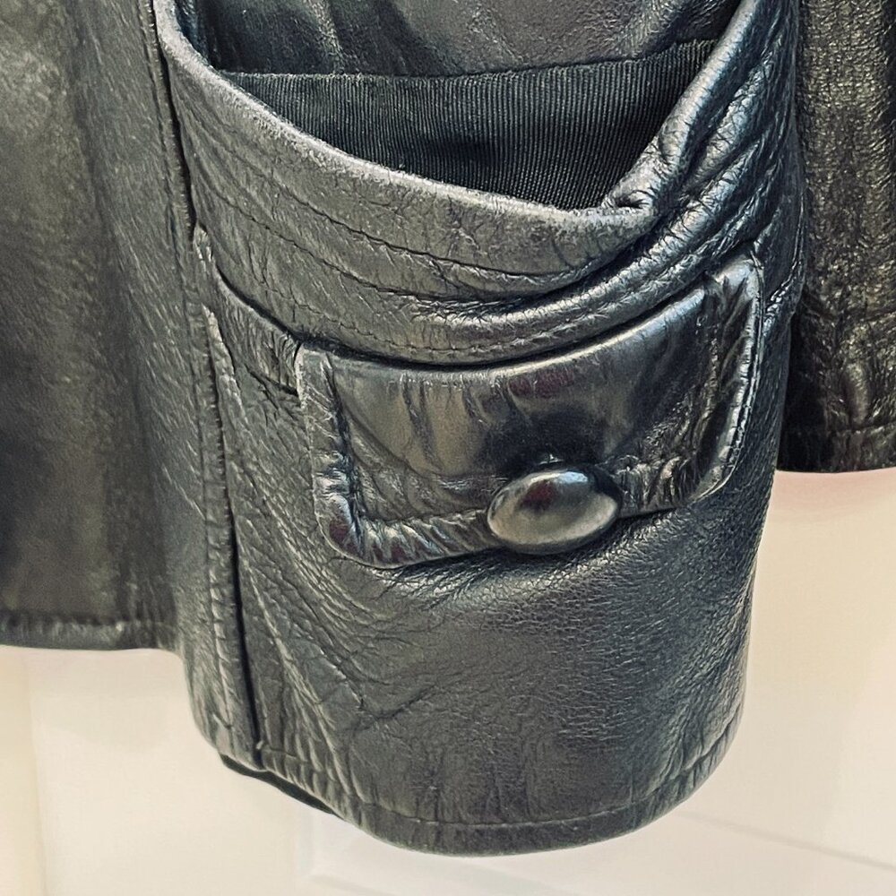 VGVUC Vntg 1950/60's Ladies Black Leather Jacket, Pockets, Zip-Out Lining, Sz L - Picture 3 of 16